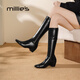 妙麗（Millies）高級羊皮顯瘦不過(guò)膝高筒靴加絨長(cháng)靴女顯腿直超模長(cháng)筒靴 黑色 36