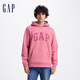 GAP男女裝碳素軟磨抓絨字母logo連帽衛衣上衣 粉色 XS (165/84A) 亞洲尺碼