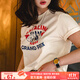 馬登純棉短袖t恤女夏秋季新款美式復古印花正肩外穿衣服秋季內搭上衣 米白色 /小個(gè)子/時(shí)尚潮流/休閑百搭馬登工裝 M