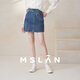 MSLAN|商場(chǎng)同款秋季新款單邊百褶牛仔短裙A字修身遮肉甜酷半身裙 釉陶藍 M