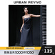 UR2025夏季新款女裝復古魅力褶皺吊帶牛仔連衣裙UWG850067 藍色 XL