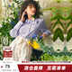 兩三事梵高系列 現在的她 春季新款簡(jiǎn)約刺繡系帶高腰短褲女 米色 S