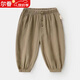 壹號鳳熊貓嬰兒褲子休閑防蚊褲開(kāi)襠褲夏裝童男童女寶寶小童夏季紗布棉達 卡其色 80 建議身高70-75厘米可開(kāi)檔