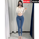 波之興蜜桃臀牛仔褲女高腰收腹修身顯瘦緊身翹臀提臀彈力九分鉛筆小腳褲 藍(lán)色 淺藍(lán) XL