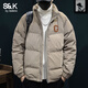 班尼路S&K90絨美式冬季新款羽絨服男士寬松大碼立領(lǐng)加厚保暖情侶外套男 卡其色 XL
