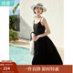 茵曼（INMAN）時(shí)尚純色女裝吊帶連衣裙顯瘦提花肌理2025夏季新品中長(cháng)裙子 黑色 XL
