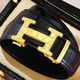 愛馬仕（Hermes）高檔新款皮帶男士真皮自動扣褲帶商務休閑中青年男式純牛皮腰帶 刻花款H金扣+黑色鱷魚紋 110cm （90-120斤長可剪）