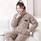 氧家湖南省服加絨加厚 冬天睡衣女秋冬三層加厚夾棉長(cháng)褲睡衣保暖棉襖 杏色-雪花絨 XL碼110-130斤