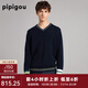 皮皮狗 秋冬新品  撞色V領(lǐng)絞花男羊絨套衫休閑寬松套頭針織毛衣 508藏青色 L 175/96A