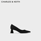 CHARLES&KEITH通勤時(shí)尚尖頭粗高跟鞋女鞋女士生日禮物送女友CK1-60920318 BLACK TEXTURED黑色紋理 35