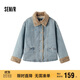 森馬（Semir）牛仔棉服女拼接毛領(lǐng)美式復古2024冬寬松毛邊夾克街頭109724108017