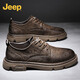 Jeep吉普男鞋2026春季新款復古工裝鞋軟底休閑鞋馬丁靴加絨保暖棉鞋男 卡其色 40