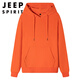 JEEP SPIRIT100純棉連帽衛衣男女純色基礎版寬松大碼休閑運動(dòng)外套情侶裝上衣 橘色 4XL