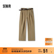 森馬（Semir）休閑褲女長(cháng)褲腰帶ins潮秋季磨毛做舊打褶闊腿褲101524127020B