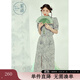 紫涵（ZIHAN）夏季國風(fēng)裙子套裝改良旗袍泡泡袖盤(pán)扣提花一步裙兩件套 沉靜灰 S