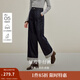 茵曼（INMAN）茵曼2025秋冬女裝新款 萊賽爾棉原色條紋翻邊闊腿牛仔褲寬松褲子 深牛仔藍(lán) 27