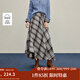 茵曼（INMAN）2025秋冬女裝新款復古不規(guī)則格紋半身裙抽繩高腰顯瘦A字裙 灰咖色 L