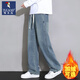啄木鳥(niǎo)牛仔褲男秋冬季新款寬松直筒闊腿褲子男士青少年美式高街休閑長(cháng)褲 復古藍 【常規款】 L 【建議115-130斤】