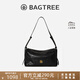 BAGTREE【明星同款】包包樹(shù)奶盒包植鞣皮單肩斜挎腋下通勤Hobo枕頭女士包 檀黑色-中號【磁吸拉鏈款】 高級小眾