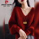 皮爾卡丹安可拉紅色V領(lǐng)加厚針織毛衣女2025新款深秋初冬穿搭圣誕慵懶上衣 紅色【冬季流行風(fēng)格/毛衣女秋冬/ XL