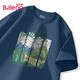 班尼路（Baleno）純棉短袖男夏季休閑潮牌寬松油畫風重磅t恤青少年個性百搭上衣