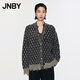 JNBY/江南布衣秋冬含羊毛針織衫女格紋中長(cháng)款開(kāi)襟毛衫5O0313470 973/米黑雙色 M
