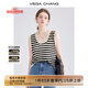 VEGA CHANG【明星同款】條紋針織小背心女夏外穿顯瘦鏤空設計感小眾無(wú)袖馬甲 黑棕條紋 均碼