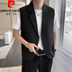 皮爾卡丹（pierre cardin）輕熟風(fēng)西裝外套男夏季新款冰絲高級感馬甲小西服潮流無(wú)袖背心坎肩 黑色 XL