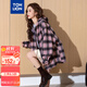 唐獅（TonLion）2025女連帽格紋撞色長(cháng)袖襯衫復古氣質(zhì)慵懶風(fēng)韓版通勤甜酷 灰粉 M 