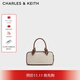 CHARLES&KEITH奶油色柔軟手提斜挎波士頓包生日禮物CK2-30271574 Taupe Canvas灰褐色/米色 S