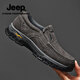 Jeep吉普頭層牛皮休閑皮鞋男春季新款軟底防滑登山鞋戶(hù)外休閑運動(dòng)鞋男 灰色【套腳款】 【標準皮鞋碼】 40