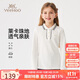 英氏（YEEHOO）女童polo衫兒童T恤中大童裝打底衫學(xué)院翻領(lǐng)長(cháng)袖上衣秋 白色 160