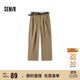 森馬（Semir）休閑褲女長(cháng)褲腰帶ins潮秋季磨毛做舊打褶闊腿褲101524127020B