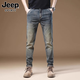 JEEP SPIRIT吉普牛仔褲男士高端年秋冬季新款潮流修身加絨小腳休閑長褲子男裝 懷舊色 32 推薦【135-145斤】