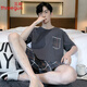三槍?zhuān)═HREEGUN）睡衣男士夏季純棉薄款短袖短褲時(shí)尚休閑家居服夏天男士套裝可外穿 96007 2XL 男(建議160-180斤)