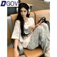 DGOV穿搭休閑套裝女兩件套2025年新款夏季趣味短袖素顏褲時(shí)尚套裝女 白灰短袖+灰長(cháng)褲【套裝】 M （建議90-105斤）