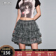 妖精的口袋荷葉邊網(wǎng)紗格紋半身裙女2025年夏季新款甜酷蓬蓬裙短裙 少女黑白格子色 M