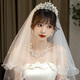 締晶皇冠頭紗新娘主婚紗結(jié)婚一體領(lǐng)證登記小頭飾法式簡約求婚拍照道具 法式白色頭紗（60-80cm）+皇冠