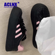ACLNX德訓(xùn)鞋女2024秋冬季新款百搭厚底增高貝殼頭板鞋松糕休閑運(yùn)動(dòng)鞋 黑粉色 38