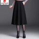 皮爾卡丹毛呢半身裙秋冬季大擺裙中長(zhǎng)款A(yù)字裙傘裙高腰顯瘦大碼長(zhǎng)裙冬裙女 黑色【毛呢】有口袋 86# M85-100斤