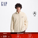 GAP男女裝抱抱絨字母logo抓絨立領(lǐng)外套休閑上衣609070 米色 170/92A(M) 亞洲尺碼