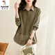 啄木鳥(niǎo)假兩件襯衫女2025秋裝新款寬松休閑早秋襯衣外套洋氣馬甲長(cháng)袖上衣 抹茶綠 L 110-120斤