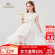 英氏（YEEHOO）兒童裙子女童連衣裙夏季淑女公主風(fēng)蓬蓬裙夏裝新款紗裙中小童裝 重工披肩白色 【純棉內(nèi)襯】 140