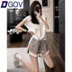 DGOV時(shí)髦洋氣時(shí)尚休閑套裝女夏季顯瘦短袖短褲寬松韓版學(xué)生兩件套 白色上衣+灰色短褲【兩件套】 S 【建議80-95斤】