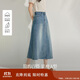 茵曼復古洗水牛仔半身裙夏季女裝百搭高腰顯瘦a字中長(cháng)牛仔裙 牛仔藍 M