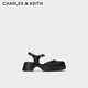 CHARLES&KEITH英倫風(fēng)一字扣厚底包頭涼鞋七夕禮物CK1-70580220 Black黑色 36
