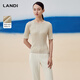 藍地（LANDI）米色圓領(lǐng)肌理感針織衫女萊賽爾真絲短袖上衣秋新品 米色 L