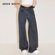 MISS SIXTY【環(huán)保丹寧】進(jìn)口牛仔面料 牛仔褲女復古黑灰色高腰顯瘦直筒褲 黑灰 23
