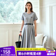 Olrain歐芮兒針織連衣裙女夏季2025新款通勤學(xué)院風(fēng)休閑收腰長(cháng)裙 花灰色 M