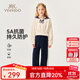 英氏（YEEHOO）兒童套裝女童上下裝秋季時(shí)尚淑女學(xué)院風(fēng)衣服秋裝新款洋氣中大童裝 法式學(xué)院花邊 米白+深藍(lán) 150